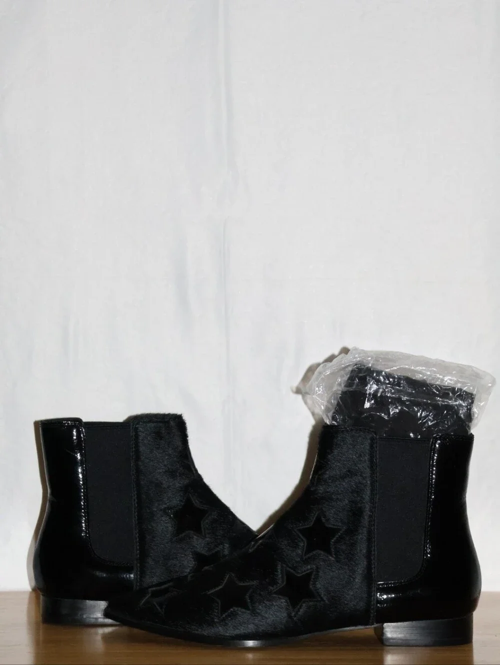 Ash Bliss Calf Hair & Patent Leather Black Chelsea Booties. EU Size 38.